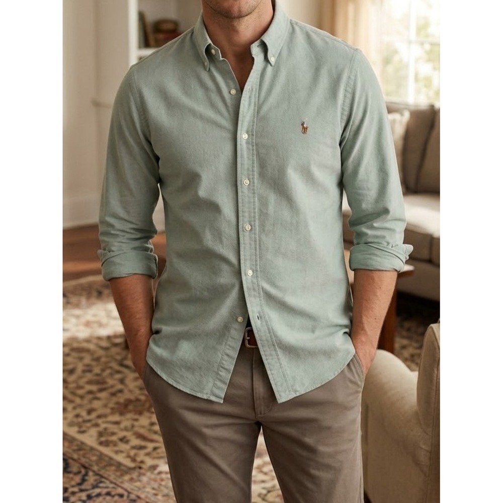 Ralph Lauren Sage Green Oxford Button Down Shirt XXL Classic Preppy Country Club